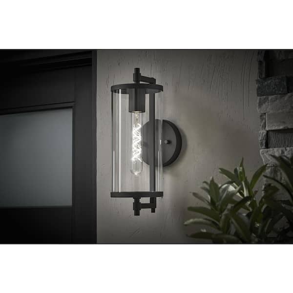 Lurelane 14 in. Modern 1-Light Matte Black Hardwired Cylinder Outdoor Wall Light Lantern Sconce with No Bulb Included