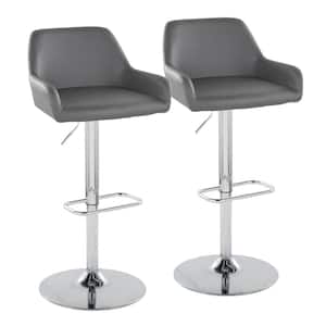 Daniella 32.25 in. Grey Faux Leather and Chrome Metal Adjustable Bar Stool (Set of 2)