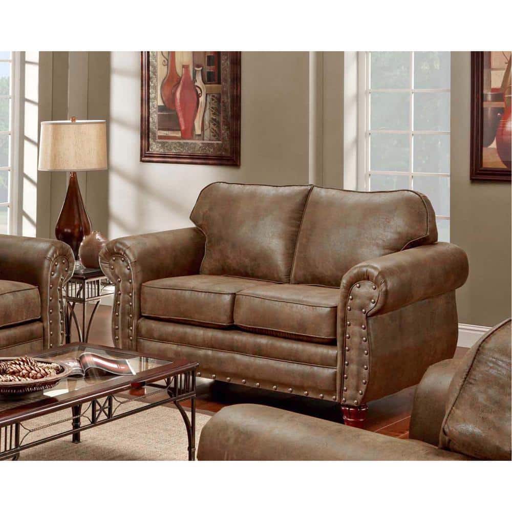 Sedona Traditional Brown Faux Leather Sofa with Rustic Nailhead Accents