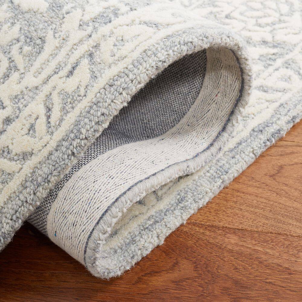 Gray Floral Hand-Tufted Wool Area Rug, 6' Square