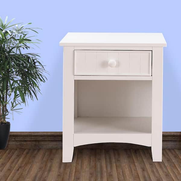 1 Drawer White Wooden Nightstand With, Small White Wooden Nightstand