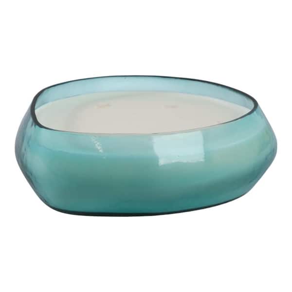 10 in. Blue Glass Woodsy Sage and Sea Salt Scented Candle 61 Oz