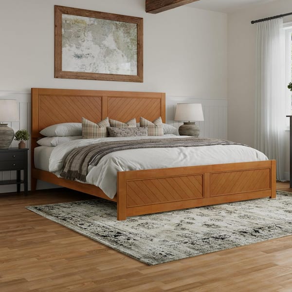 Berkshire Light Toffee Natural Bronze Solid Wood Frame King Low Profile Platform Bed with Matching Footboard