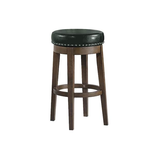Benjara 24 in. Olive Green, Oak Brown, and Silver Backless Metal Frame Bar Stool with Faux Leather Seat (Set of 2)