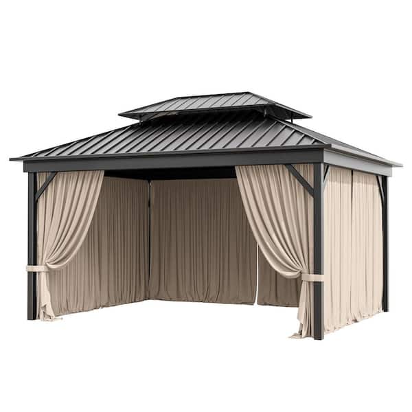 10 ft. x 13 ft. Universal Outdoor Privacy Curtains, Gazebo Replacement with Zipper Khaki (4-Side Curtain Only)