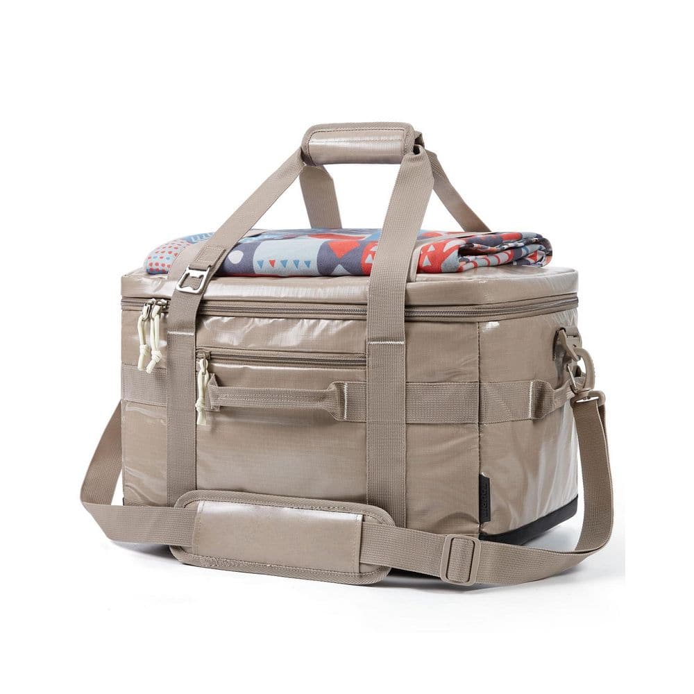 33 qt. Soft Sided Cooler Bag, Large Collapsible and Leakproof Ice Chest for Picnic, Beach, Camping, Travel, Brown