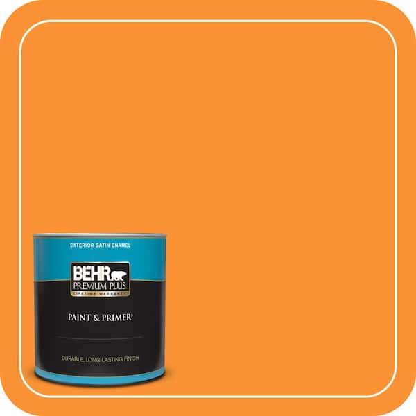 BEHR PREMIUM PLUS 1 qt. #P240-7 Joyful Orange Satin Enamel Exterior Paint & Primer