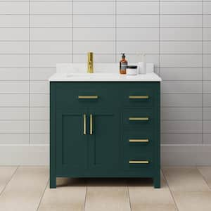 Beckett 36 in. W x 22 in. D x 35 in. H Single Sink Bathroom Vanity in Green with Carrara Cultured Marble Top