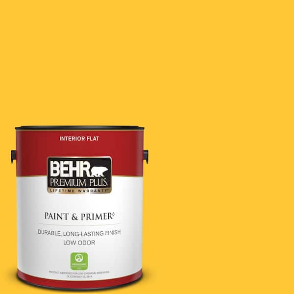 BEHR PREMIUM PLUS 1 gal. #330B-7 Sunflower Flat Low Odor Interior Paint & Primer