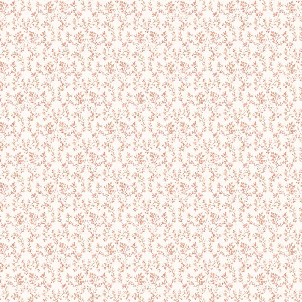 Ogee Floral Trail Cranberry/Tan Matte Finish Non-Woven Non-Pasted Wallpaper