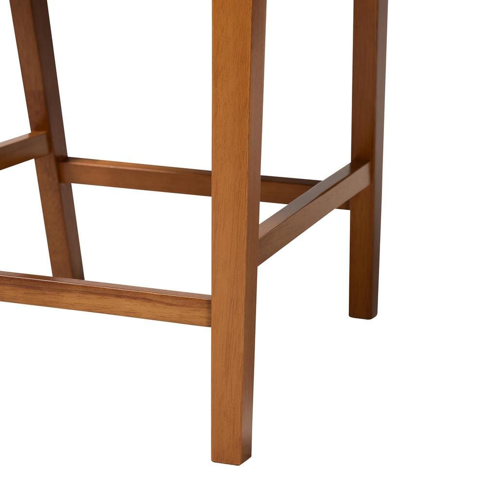 Mid-Century Modern Walnut Wood & Grey Faux Leather Pub Stools (Set of 2)