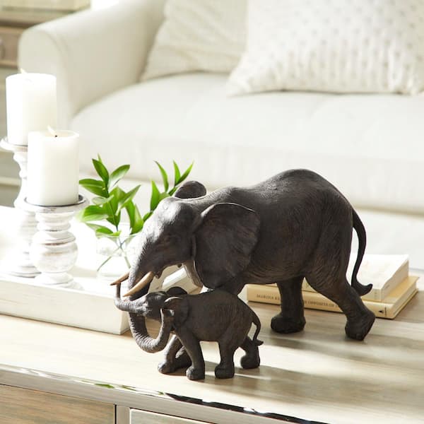 Litton Lane 5 in. x 9 in. Brown Resin Elephant Sculpture