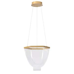 13.77 in. 1-Light 28-Watt Modern Gold Integrated LED Pendant Light Guide Plate LED Light Hanging Ceiling Lamp