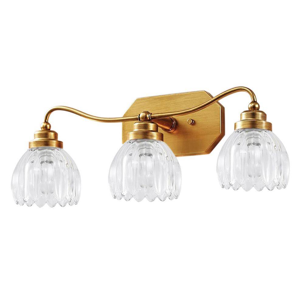 21 in. 3-Light Gold Vintage Bathroom Vanity Light, Antique Brass Wall Sconce with Crystal Glass Shade price history on PriceWatchPro