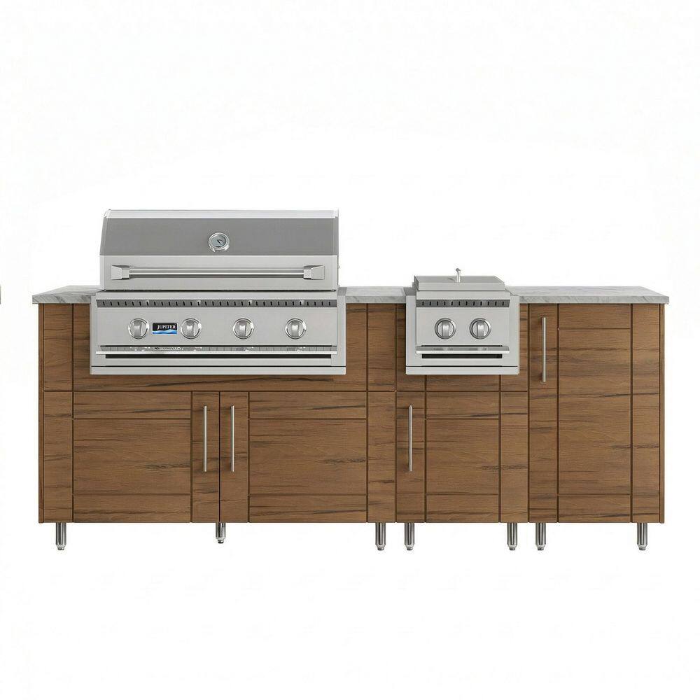 Golden Sky 86.5 in. W 4-Burner Propane Grill Island in Stainless Steel Sanibel Teak with Side Burner and 2-ROT price history on PriceWatchPro