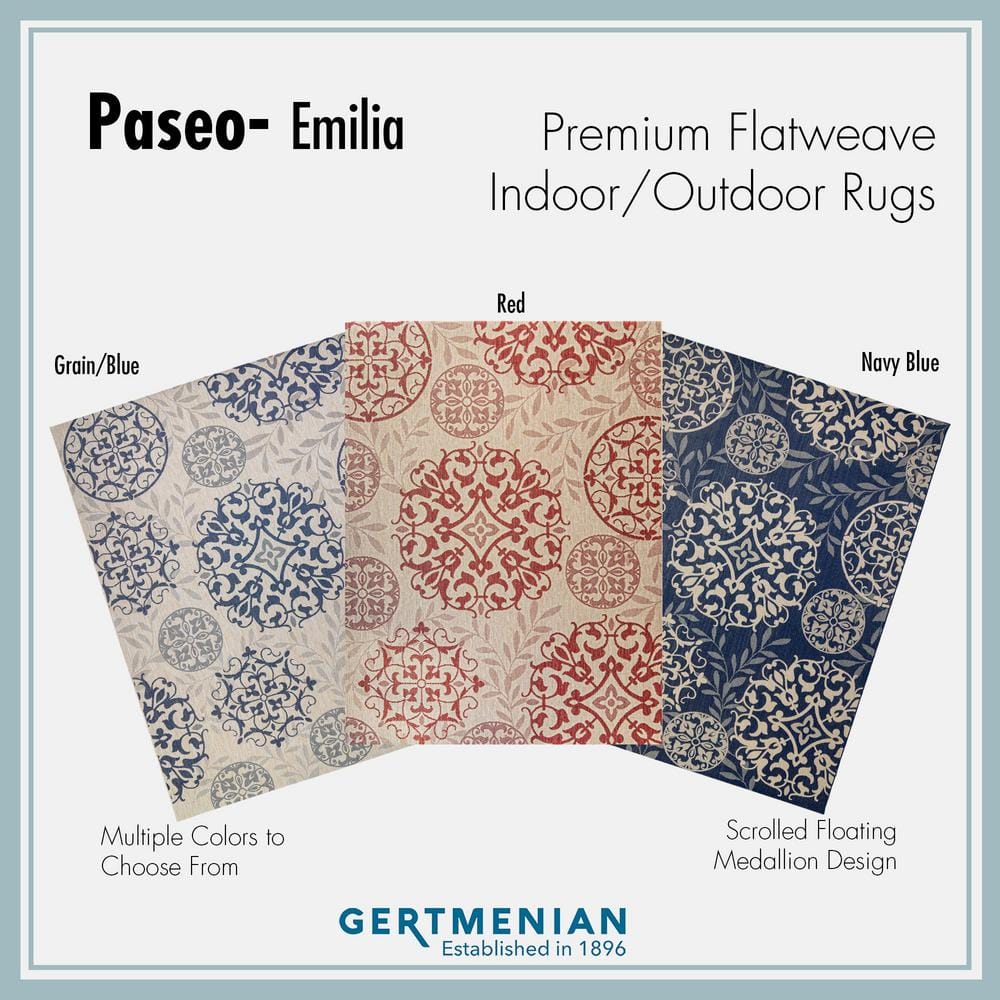 Grain and Navy Synthetic Medallion Outdoor Rug, 8'6" x 13'1"