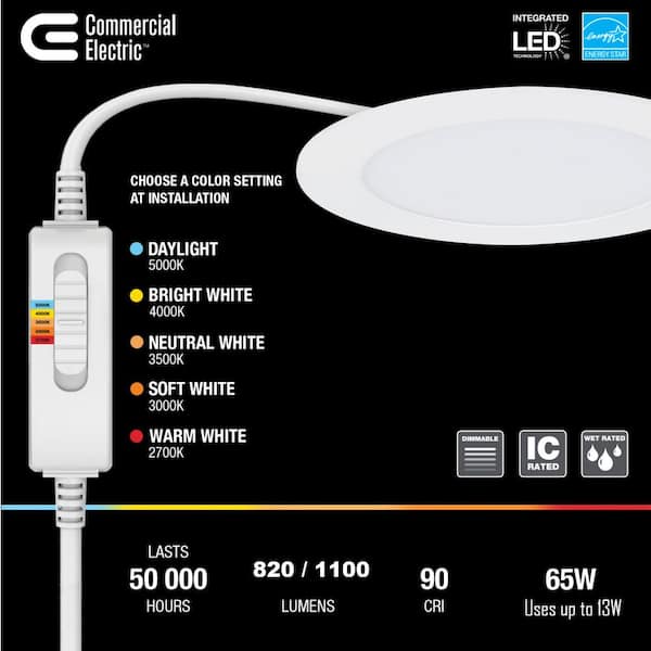 4-Pack 6 in. Premium Series Ultraslim Integrated LED Adjustable CCT 2-Level Lumen Select Canless Recessed Light, White