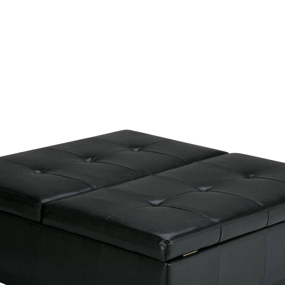 Midnight Black Tufted Faux Leather Cocktail Storage Ottoman