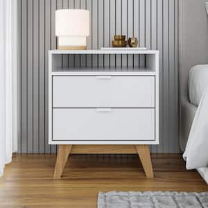 Meridian 2-Drawer Nightstand with Niche- In White/Light Brown - (24.40in. H x 21.25in. W x17.71 in. D)