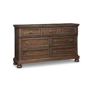 Brown and Brass 7-Drawer 65.38 in. Wide Dresser Without Mirror