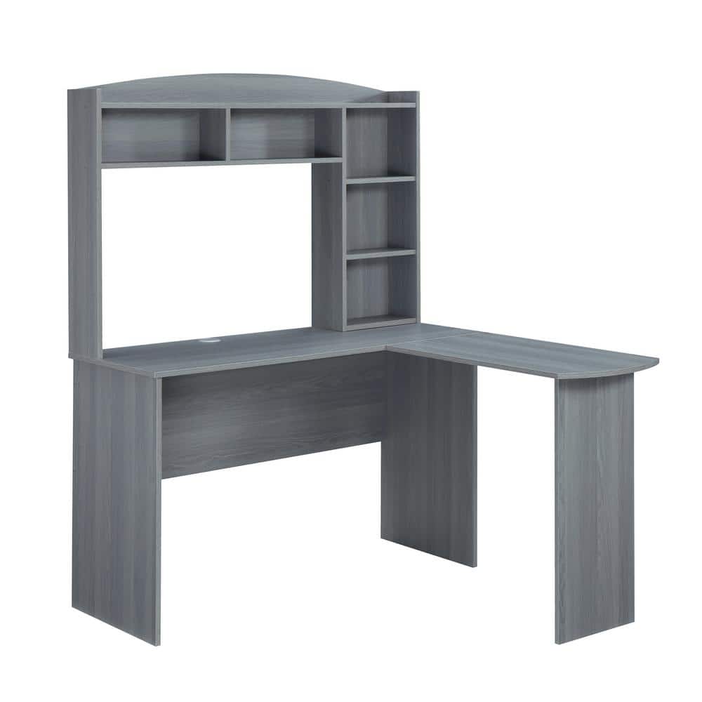 Modern Gray L-Shaped Desk with Hutch and Storage