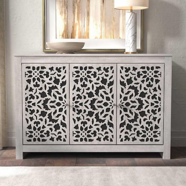 GALANO Culbreath Dusty Gray Oak and Gray Stone Wood 44.3 in. 3-Door Sideboard with Adjustable Shelves