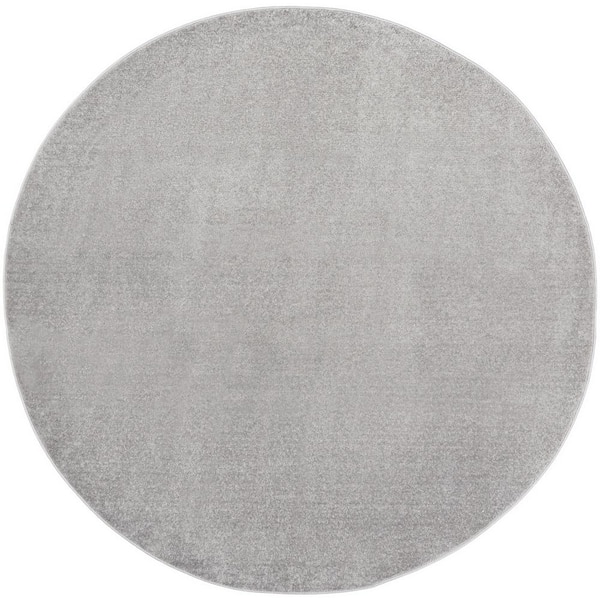 Essentials 6 ft. x 6 ft. Silver Gray Round Solid Contemporary Indoor/Outdoor Patio Area Rug