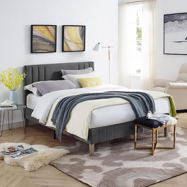 DeCoro Corbin Channel Tufted Full Midnight Upholstered Platform Bed ...