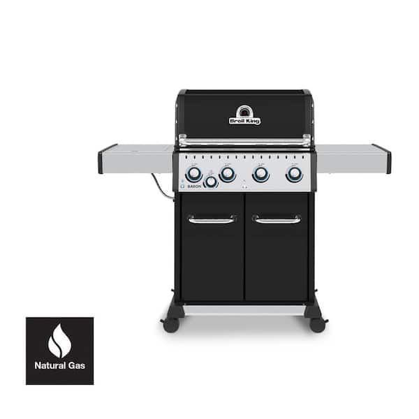 Baron 440 Pro 4-Burner Natural Gas Grill in Black with Side Burner