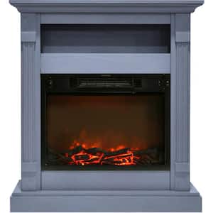 Sienna 34 in. Freestanding Electric Fireplace with Storage Shelf and Charred Log Insert in Slate Blue