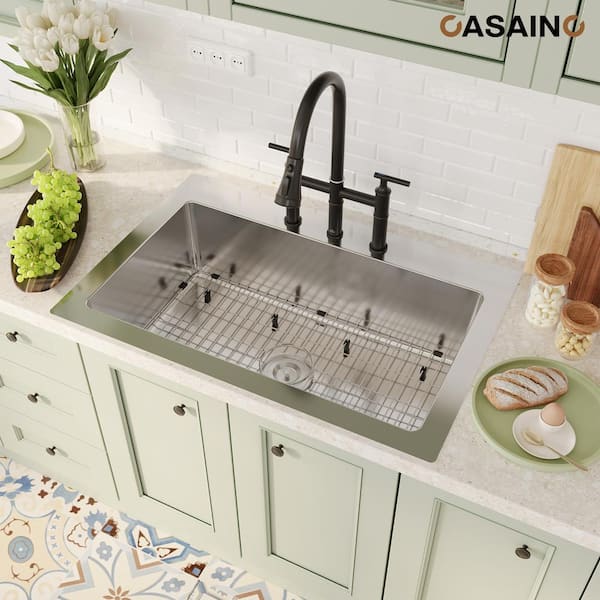 33 in. Drop-in Single Bowl Brushed Stainless Steel Kitchen Sink with 3 Faucet Holes and Accessories, cUPC Certified