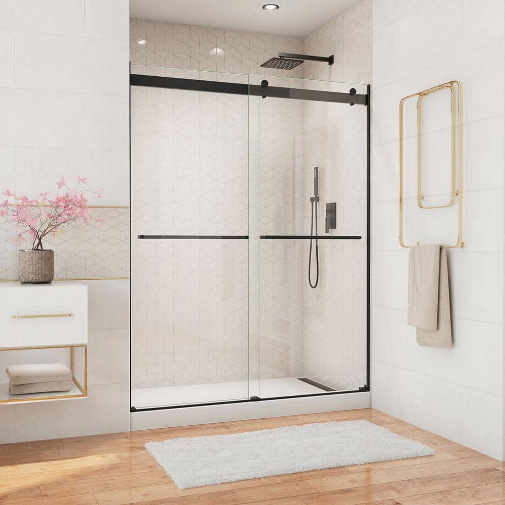 Essence 56-60" Matte Black Frameless Sliding Shower Door