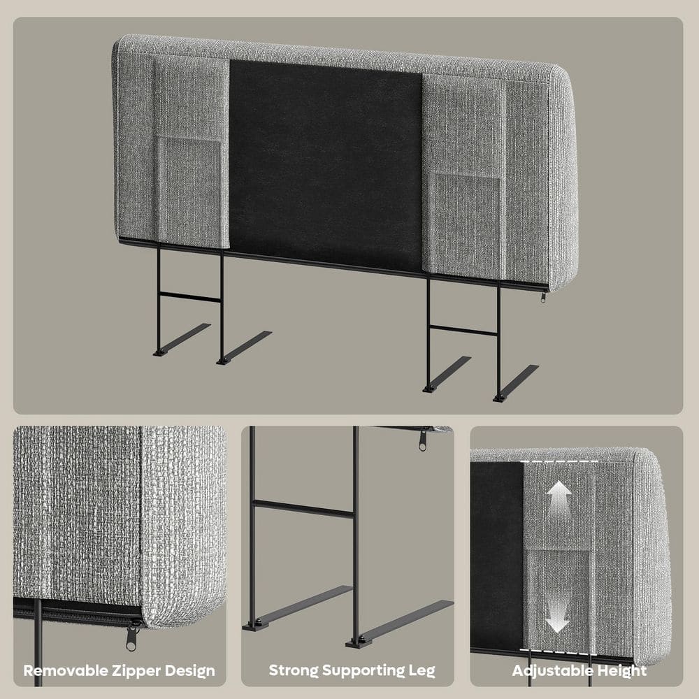 Gray Queen Ergonomic Upholstered Foam Headboard Adjustable Headboard - thumbnail 7