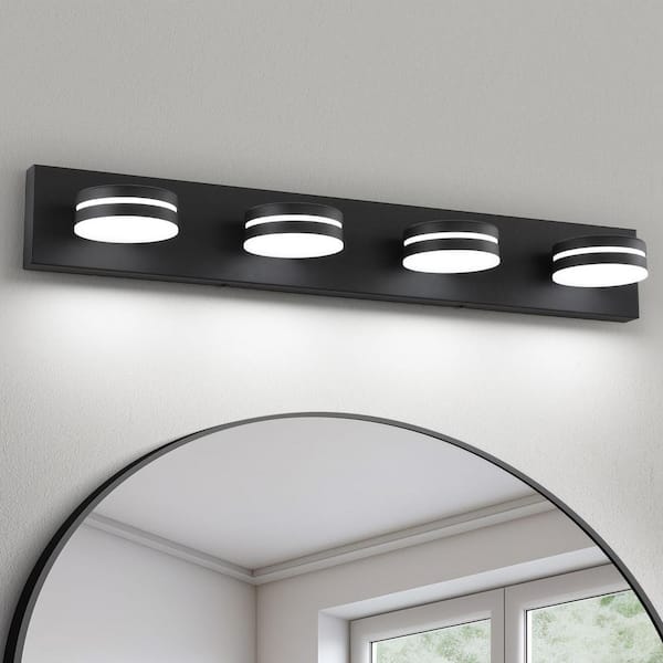 JUSHENG 30 in. 4 Light Black LED Vanity Light Bar with Dimmable