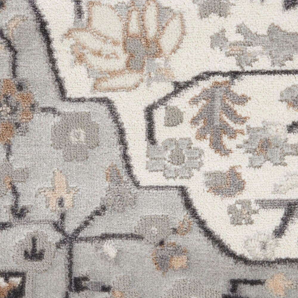 Ivory Grey Floral Medallion 5'3" x 7'3" Synthetic Area Rug