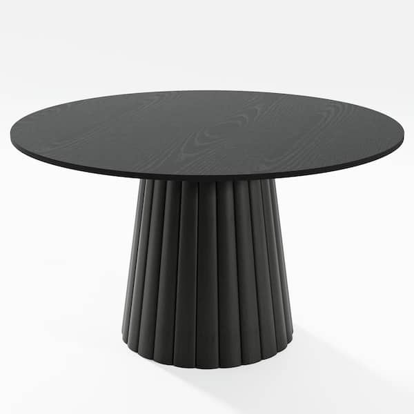 Lirago Cone Black Colored Wood 52" Column Base Wide Strip Straight Edge Dining Table for 6