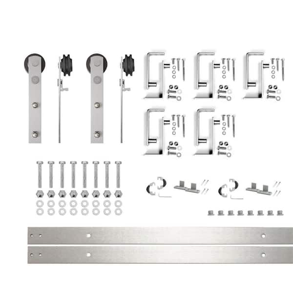 HOMACER 6 ft./72 in. Brushed Nickel Double Track Bypass U-Shape Sliding Barn Door Hardware Kit - Straight Design Roller