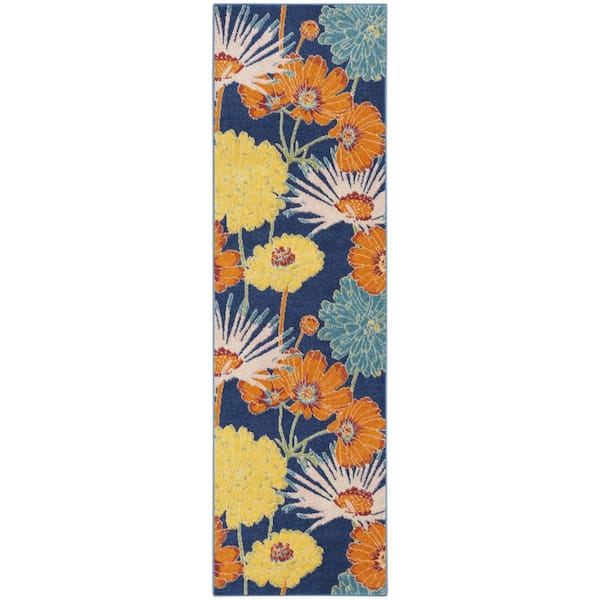 2 ft. x 8 ft. Blue Floral WashableArea RugRunner Rug