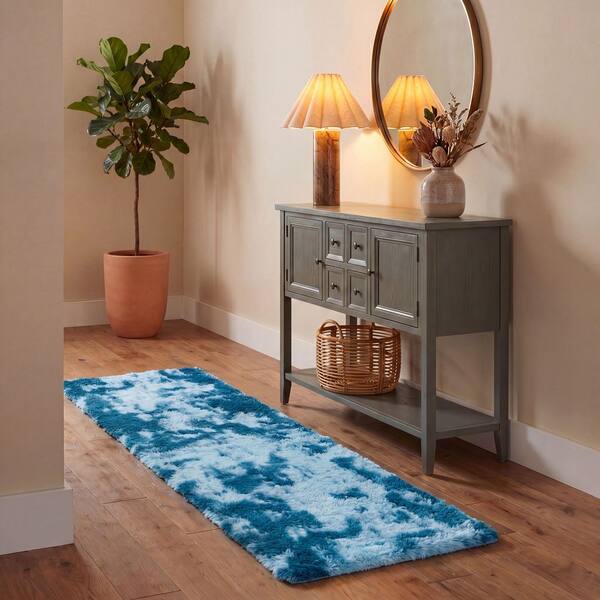 Rainbow Shag 2 ft. x 6 ft. Blue Abstract Runner Rug