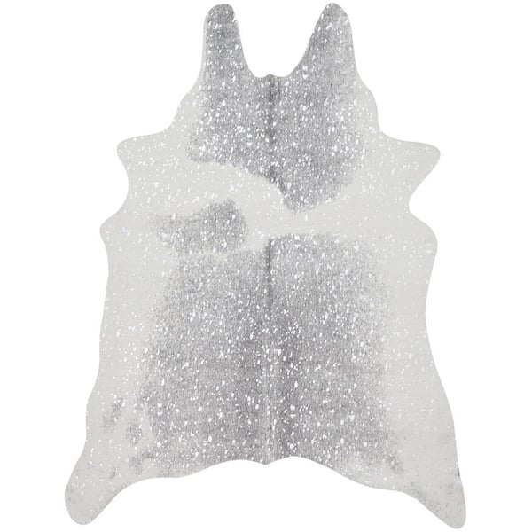 Loloi Bryce Grey/Silver 3 ft. 10 in. x 5 ft. Modern Faux Cowhide Area Rug