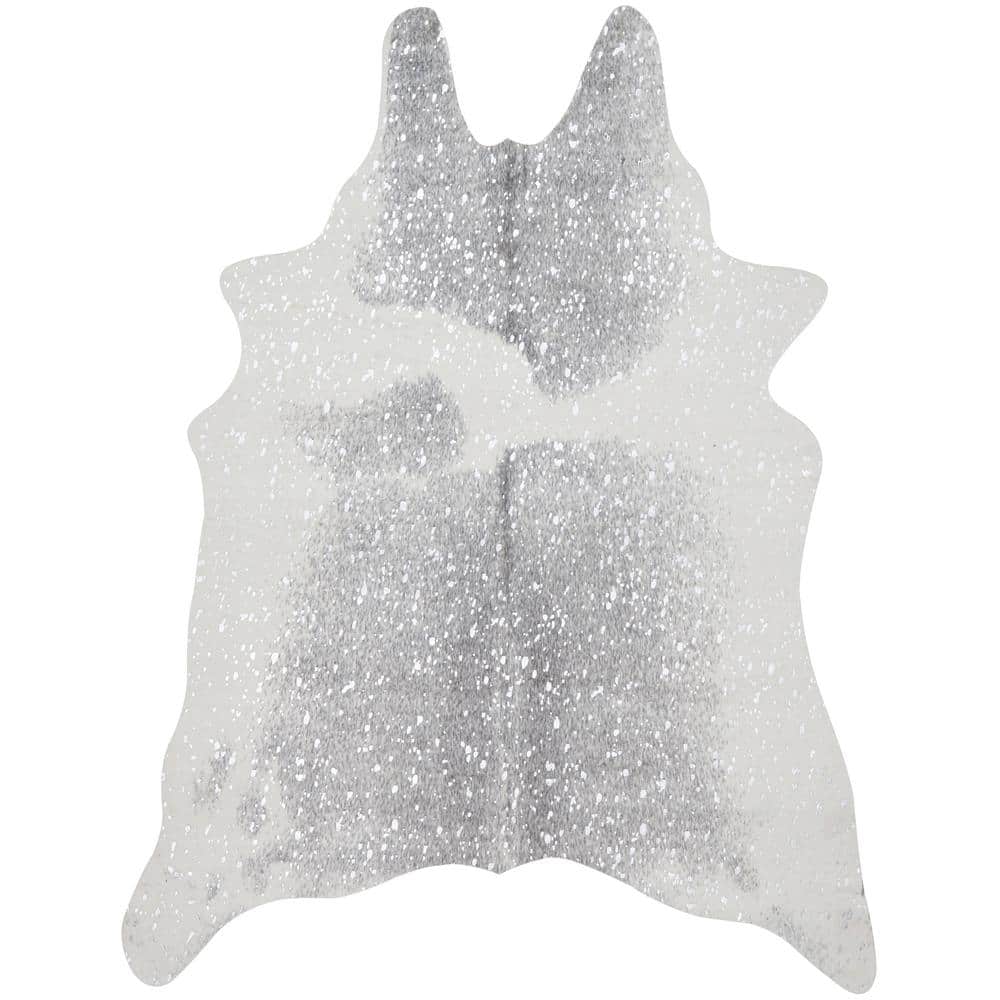 Bryce Gray and Silver Faux Cowhide Area Rug, 3'10" x 5'