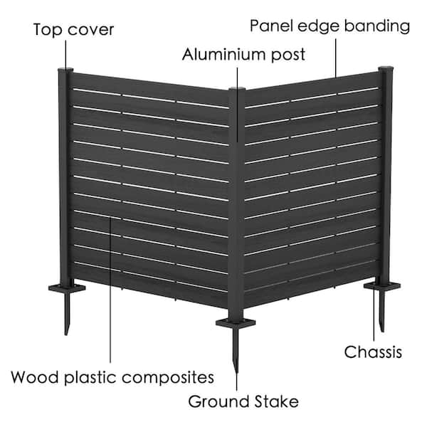 KOZYARD Outdoor Privacy Screen Black Vinyl Fence Panels with Stakes