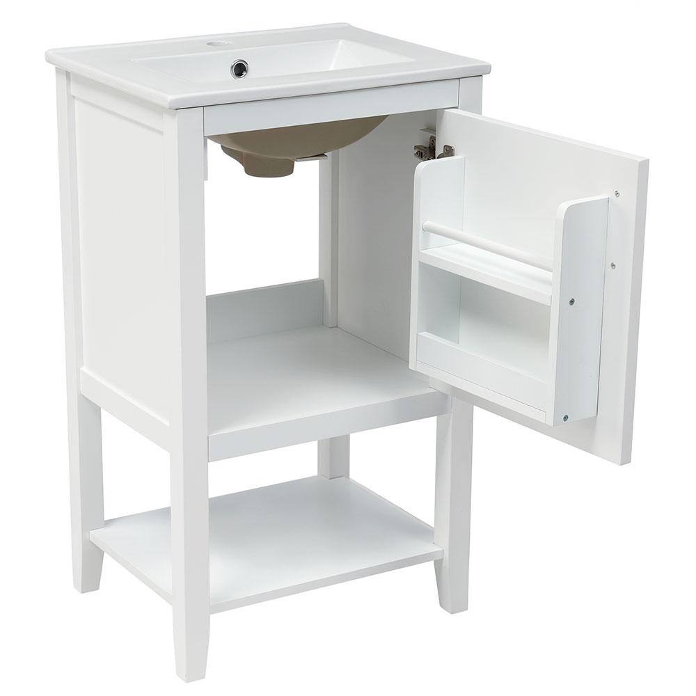 20 in. White Solid Wood Freestanding Bath Vanity with Ceramic Sink
