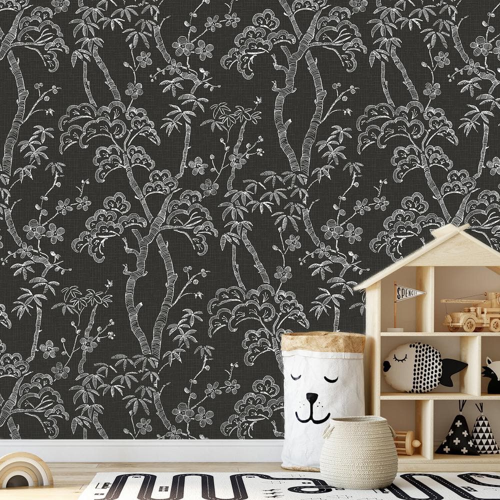 Gray and White Floral Botanical Wall Mural