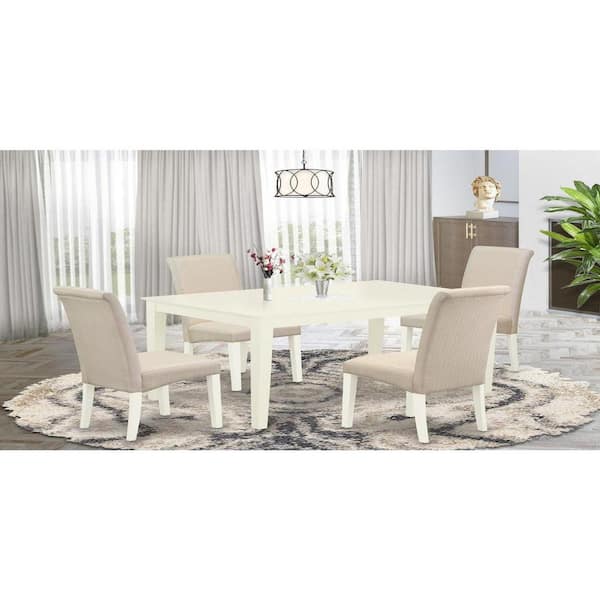 East West Furniture 5-Piece Rectangular Linen White Finish Solid Wood Top-Dining Room Set-Seats 4