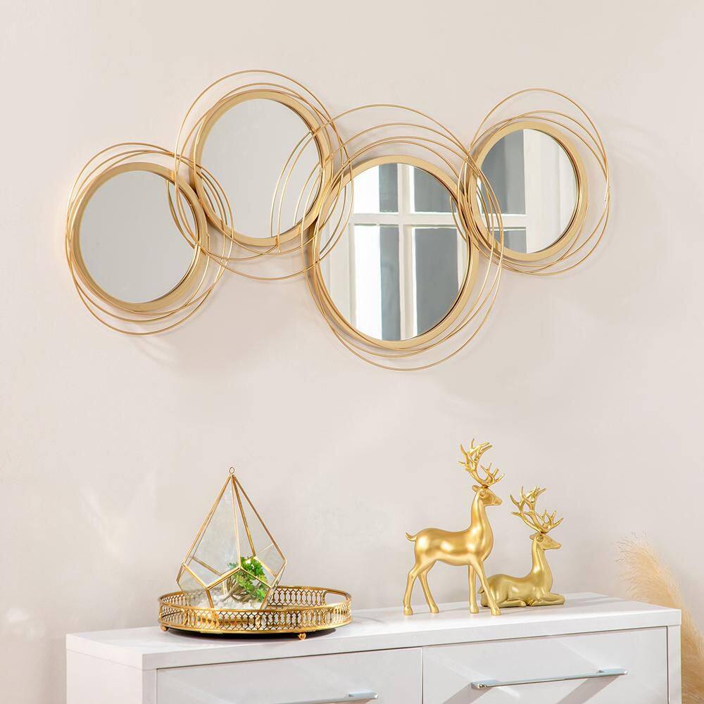 Gold 42.25 in. W x 22 in. H Art Deco Round Metal Framed Mirror Wall Mirror Wall Decor Mirror Bathroom Vanity Mirror price history on PriceWatchPro