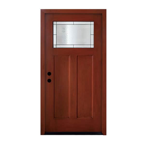 36 in. x 80 in. 2 Panel Right-Hand 1/2 Lite Frosted Glass Brown Fiberglass Prehung Front Door with Threshold, Hinge