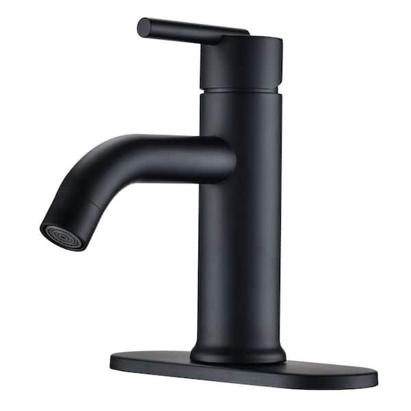 Aurora Decor ABAD Single-Hole Single-Handle Low-Arc Bathroom Faucet Deckplate Included in Spot Defense Matte black