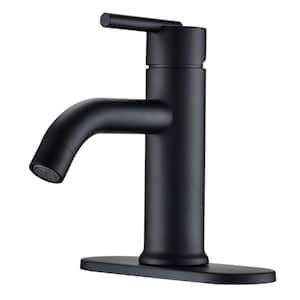ABA Single-Hole Single-Handle Low-Arc Bathroom Faucet Deckplate Included in Spot Defense Matte black