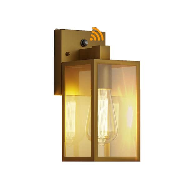 Anti-Rust 9.65 in. Gold Dusk to Dawn Indoor/Outdoor Hardwired Wall Lantern Sconce with No Bulbs Included
